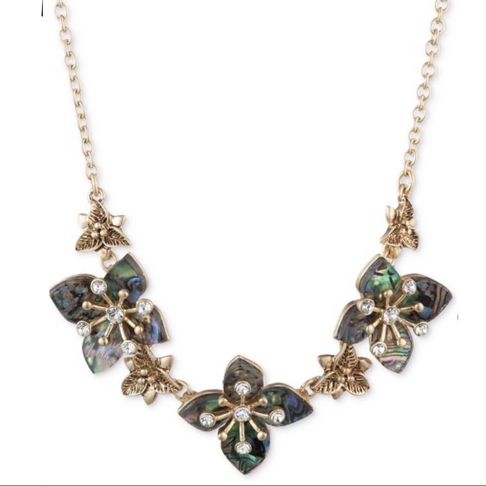 Gold-Tone Blue-Green Abalone Flower Necklace